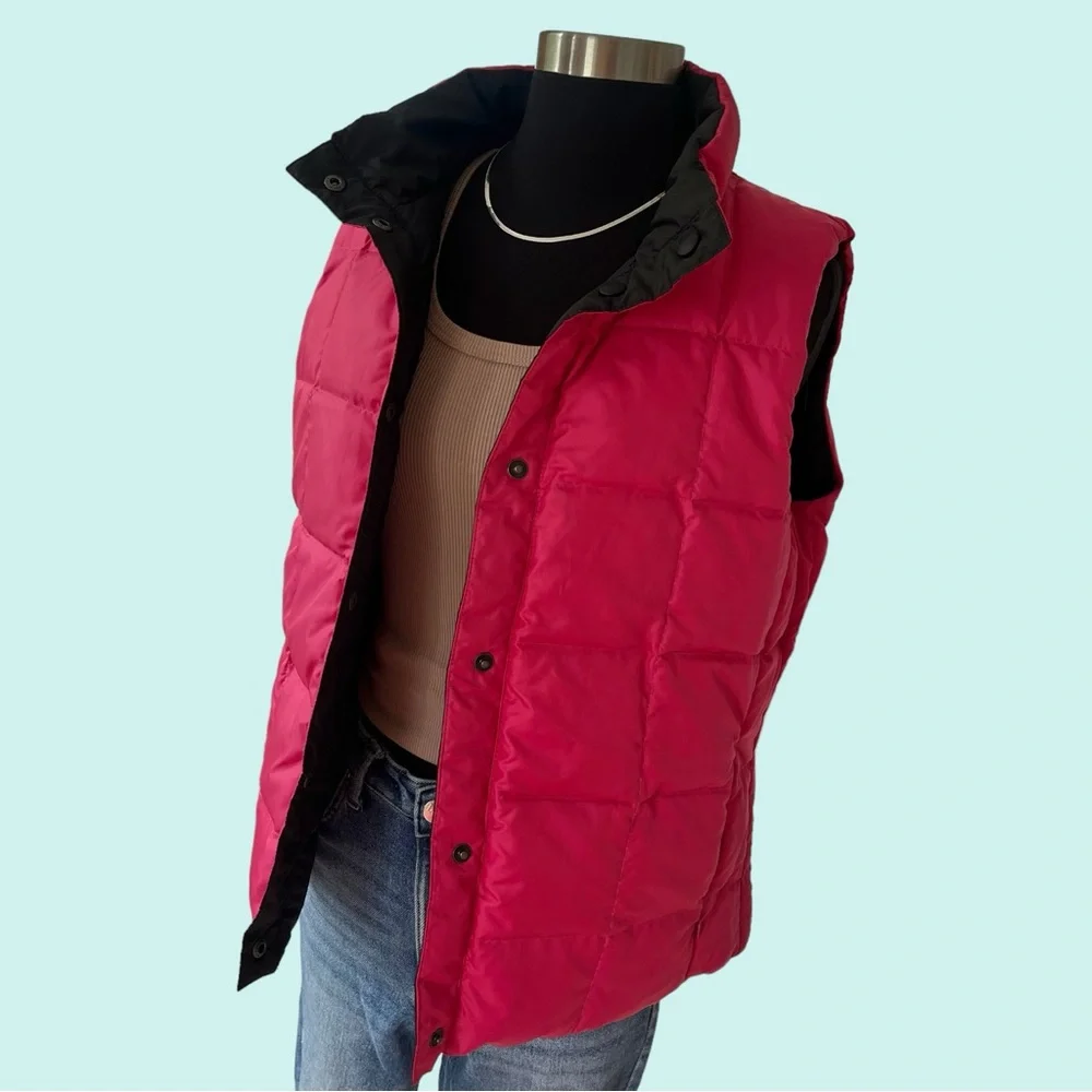 Vintage L.L. Bean reversible down vest pink black M - Picture 3 of 15
